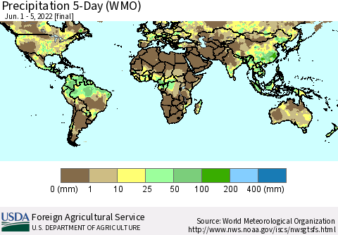 World Precipitation 5-Day (WMO) Thematic Map For 6/1/2022 - 6/5/2022