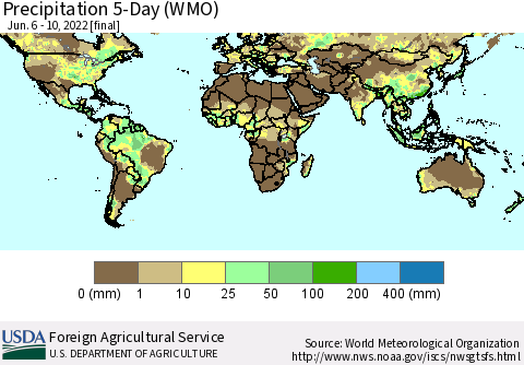 World Precipitation 5-Day (WMO) Thematic Map For 6/6/2022 - 6/10/2022