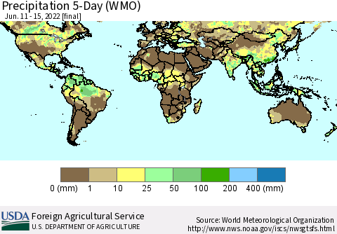 World Precipitation 5-Day (WMO) Thematic Map For 6/11/2022 - 6/15/2022