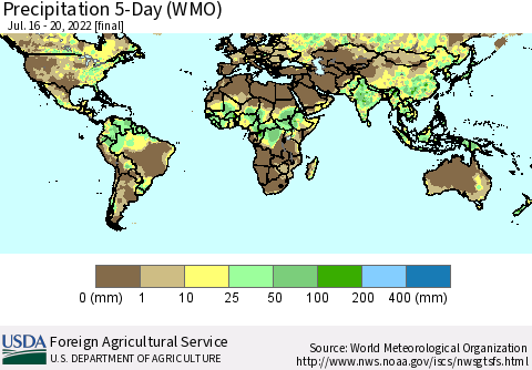 World Precipitation 5-Day (WMO) Thematic Map For 7/16/2022 - 7/20/2022