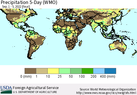 World Precipitation 5-Day (WMO) Thematic Map For 9/1/2022 - 9/5/2022