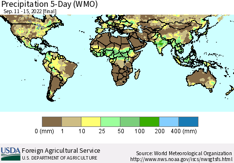 World Precipitation 5-Day (WMO) Thematic Map For 9/11/2022 - 9/15/2022