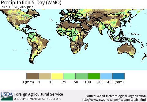 World Precipitation 5-Day (WMO) Thematic Map For 9/16/2022 - 9/20/2022