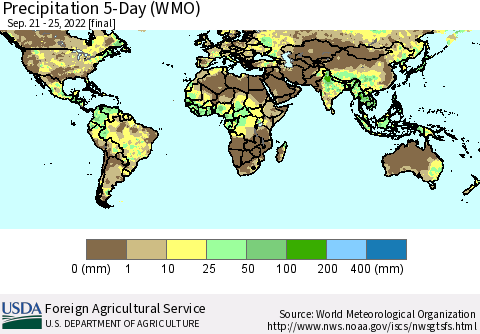 World Precipitation 5-Day (WMO) Thematic Map For 9/21/2022 - 9/25/2022