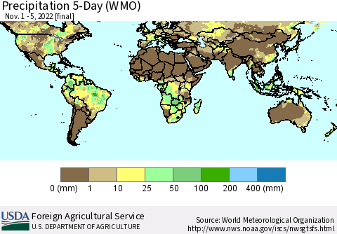 World Precipitation 5-Day (WMO) Thematic Map For 11/1/2022 - 11/5/2022