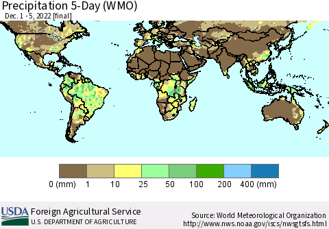 World Precipitation 5-Day (WMO) Thematic Map For 12/1/2022 - 12/5/2022