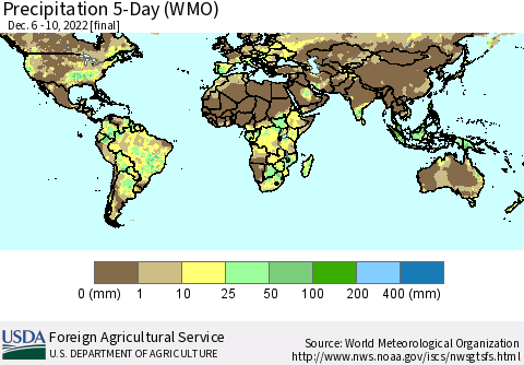 World Precipitation 5-Day (WMO) Thematic Map For 12/6/2022 - 12/10/2022