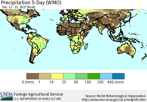 World Precipitation 5-Day (WMO) Thematic Map For 12/11/2022 - 12/15/2022