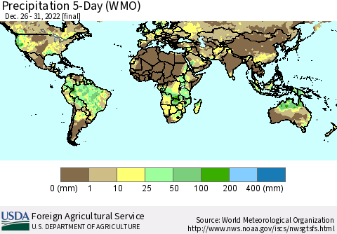 World Precipitation 5-Day (WMO) Thematic Map For 12/26/2022 - 12/31/2022