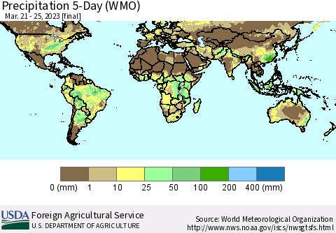 World Precipitation 5-Day (WMO) Thematic Map For 3/21/2023 - 3/25/2023