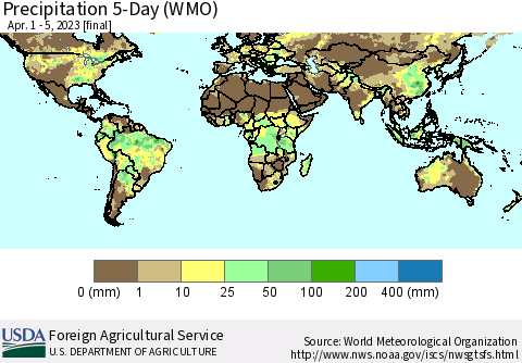 World Precipitation 5-Day (WMO) Thematic Map For 4/1/2023 - 4/5/2023