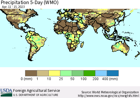 World Precipitation 5-Day (WMO) Thematic Map For 4/11/2023 - 4/15/2023