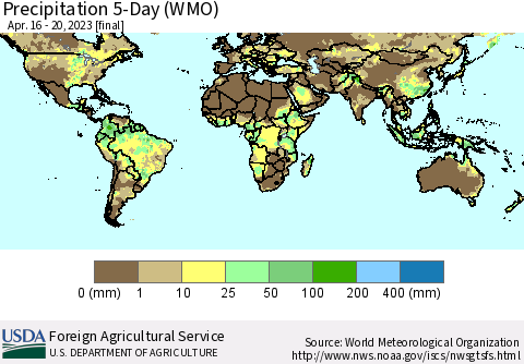 World Precipitation 5-Day (WMO) Thematic Map For 4/16/2023 - 4/20/2023