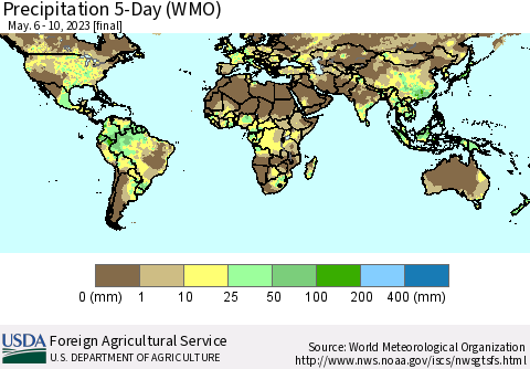 World Precipitation 5-Day (WMO) Thematic Map For 5/6/2023 - 5/10/2023