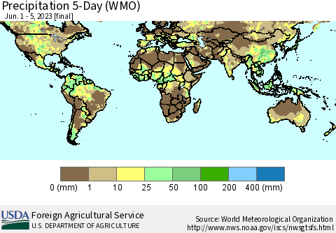 World Precipitation 5-Day (WMO) Thematic Map For 6/1/2023 - 6/5/2023