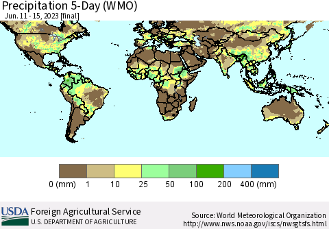 World Precipitation 5-Day (WMO) Thematic Map For 6/11/2023 - 6/15/2023