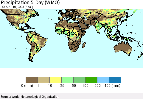 World Precipitation 5-Day (WMO) Thematic Map For 9/6/2023 - 9/10/2023