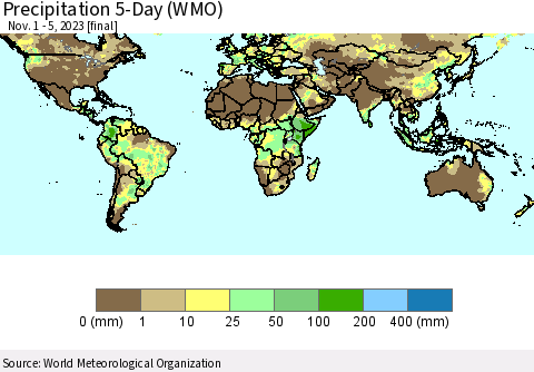 World Precipitation 5-Day (WMO) Thematic Map For 11/1/2023 - 11/5/2023
