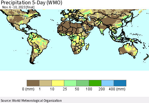 World Precipitation 5-Day (WMO) Thematic Map For 11/6/2023 - 11/10/2023