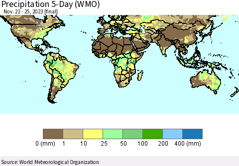 World Precipitation 5-Day (WMO) Thematic Map For 11/21/2023 - 11/25/2023