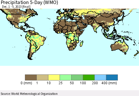 World Precipitation 5-Day (WMO) Thematic Map For 12/1/2023 - 12/5/2023
