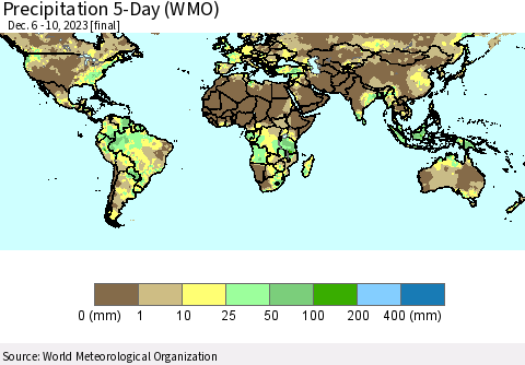 World Precipitation 5-Day (WMO) Thematic Map For 12/6/2023 - 12/10/2023
