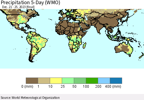 World Precipitation 5-Day (WMO) Thematic Map For 12/21/2023 - 12/25/2023