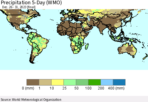 World Precipitation 5-Day (WMO) Thematic Map For 12/26/2023 - 12/31/2023