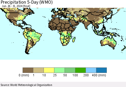 World Precipitation 5-Day (WMO) Thematic Map For 1/26/2024 - 1/31/2024