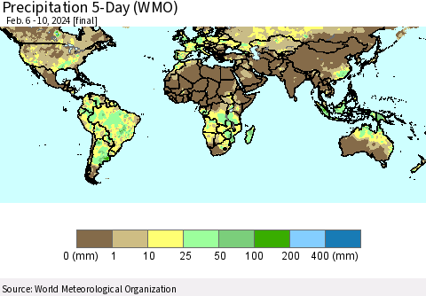 World Precipitation 5-Day (WMO) Thematic Map For 2/6/2024 - 2/10/2024
