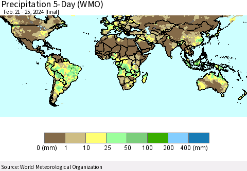 World Precipitation 5-Day (WMO) Thematic Map For 2/21/2024 - 2/25/2024