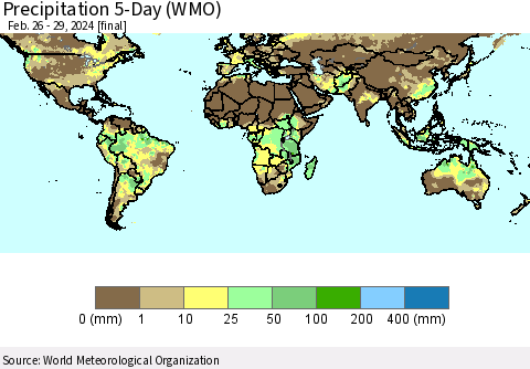 World Precipitation 5-Day (WMO) Thematic Map For 2/26/2024 - 2/29/2024