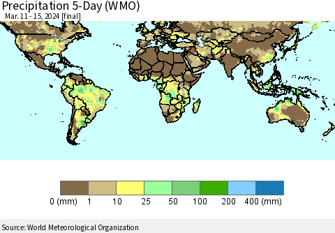 World Precipitation 5-Day (WMO) Thematic Map For 3/11/2024 - 3/15/2024