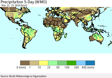 World Precipitation 5-Day (WMO) Thematic Map For 3/21/2024 - 3/25/2024