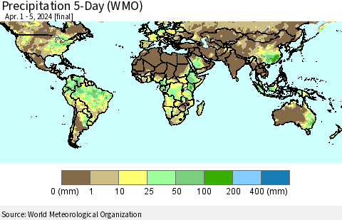World Precipitation 5-Day (WMO) Thematic Map For 4/1/2024 - 4/5/2024