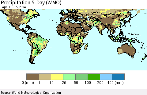 World Precipitation 5-Day (WMO) Thematic Map For 4/11/2024 - 4/15/2024