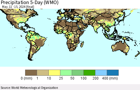 World Precipitation 5-Day (WMO) Thematic Map For 5/11/2024 - 5/15/2024