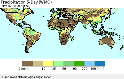 World Precipitation 5-Day (WMO) Thematic Map For 5/16/2024 - 5/20/2024