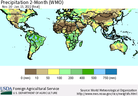 World Precipitation 2-Month (WMO) Thematic Map For 11/16/2021 - 1/15/2022
