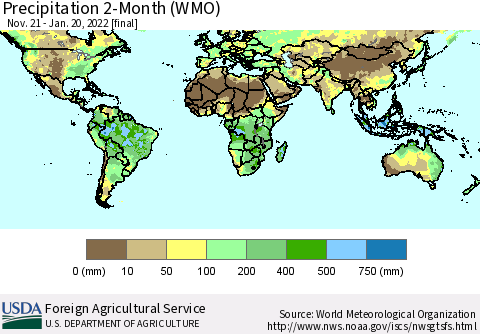 World Precipitation 2-Month (WMO) Thematic Map For 11/21/2021 - 1/20/2022