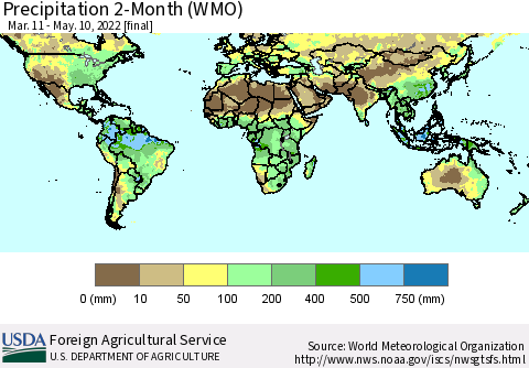 World Precipitation 2-Month (WMO) Thematic Map For 3/11/2022 - 5/10/2022