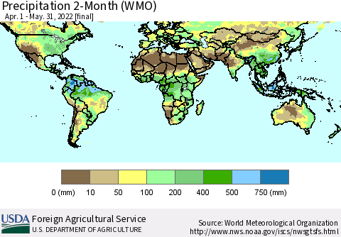 World Precipitation 2-Month (WMO) Thematic Map For 4/1/2022 - 5/31/2022