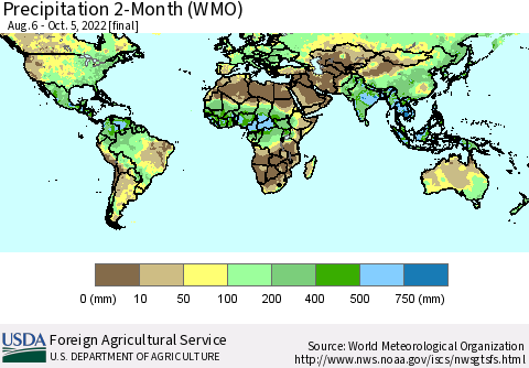 World Precipitation 2-Month (WMO) Thematic Map For 8/6/2022 - 10/5/2022