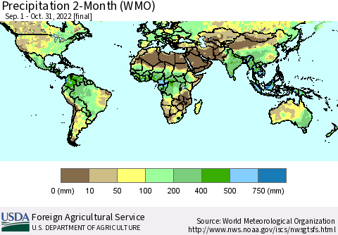 World Precipitation 2-Month (WMO) Thematic Map For 9/1/2022 - 10/31/2022