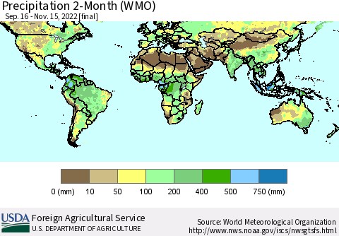 World Precipitation 2-Month (WMO) Thematic Map For 9/16/2022 - 11/15/2022