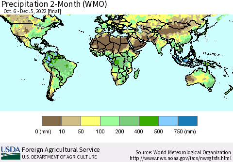 World Precipitation 2-Month (WMO) Thematic Map For 10/6/2022 - 12/5/2022