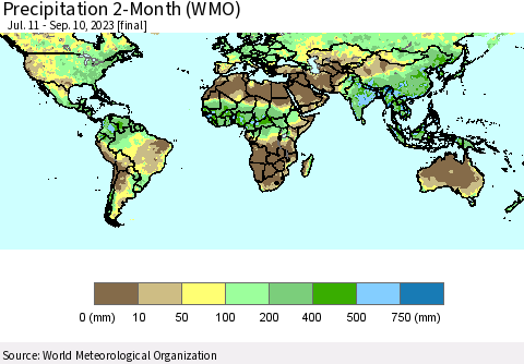World Precipitation 2-Month (WMO) Thematic Map For 7/11/2023 - 9/10/2023