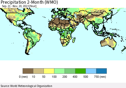 World Precipitation 2-Month (WMO) Thematic Map For 9/21/2023 - 11/20/2023