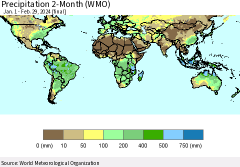 World Precipitation 2-Month (WMO) Thematic Map For 1/1/2024 - 2/29/2024