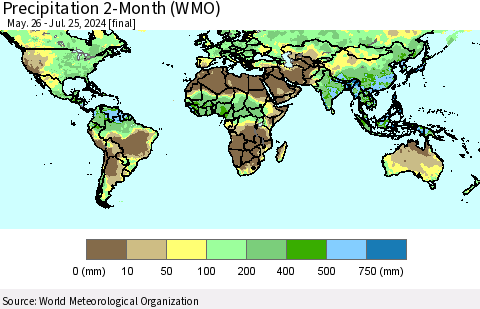 World Precipitation 2-Month (WMO) Thematic Map For 5/26/2024 - 7/25/2024